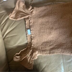 Brown Smocked Top with Ruffle Straps